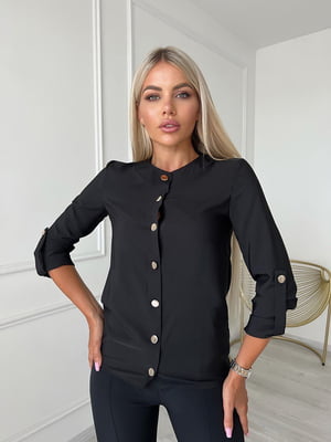 Чорна блуза з круглим вирізом та золотистими гудзиками | 6816301