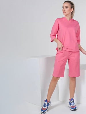 Костюм-двійка рожевий: шорти та худі | 6816371