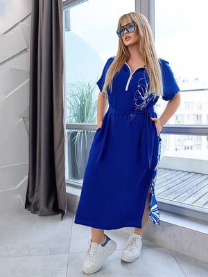 Синя сукня А-силуету з капюшоном і розрізами | 6816625