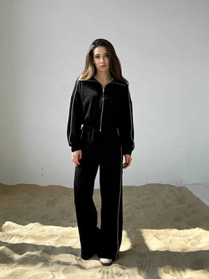 Спортивний костюм чорний: кофта і штани палаццо | 6816688
