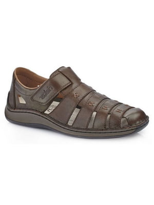 Коричневые кожаные сандалии на липучках | 6816006