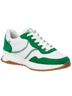 Біло-зелені кросівки на щільній підошві | 6816130