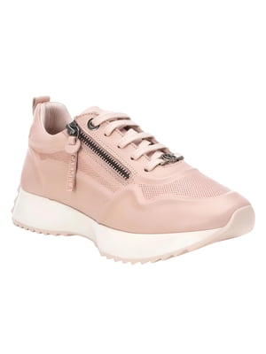 Рожеві шкіряні кросівки на шнурівці | 6816148