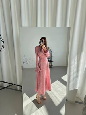 Рожева сукня-максі в квітковий принт із шнурівками з боків | 6816877