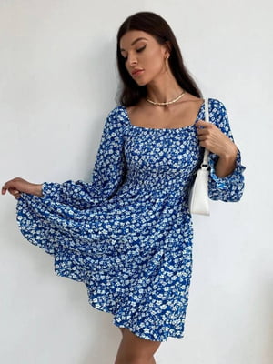 Блакитна сукня А-силуету в квітковий принт | 6816880