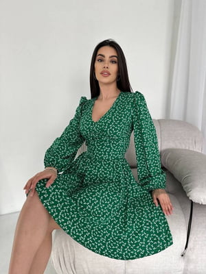 Зелена сукня А-силуету в квітковий принт | 6816910