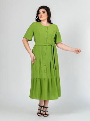 Вільна сукня-міді лаймового кольору з поясом | 6817051