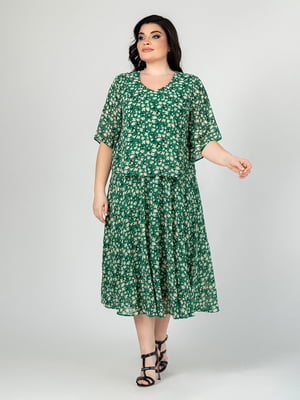 Зеленое шифоновое платье в цветочный принт | 6817057