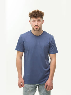 Приталена синя футболка з круглим вирізом | 6819618