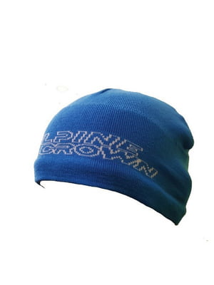 Вязаная голубая шапка с фирменной надписью | 6817277