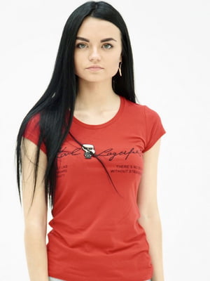 Бавовняна червона футболка з принтом | 6817294