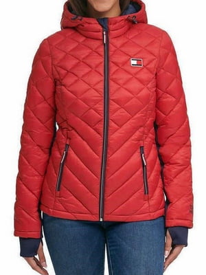 Красная стеганная куртка с рукавами-митенками | 6817297