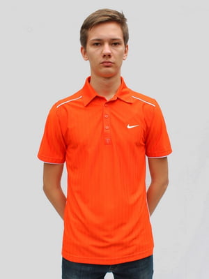 Футболка-поло помаранчевого кольору з логотипом бренду | 6817317