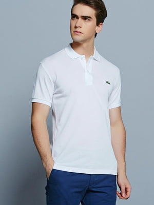 Біла футболка-поло з нашитим логотипом бренду | 6817328