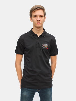 Чорна футболка-поло з логотипом бренду | 6817355