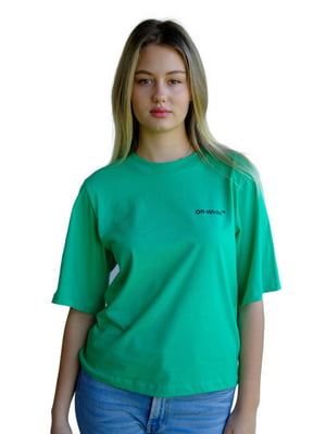 Хлопковая зеленая оверсайз футболка с принтом | 6817441
