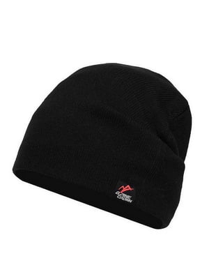 Однотонна чорна шапка з лого | 6817492