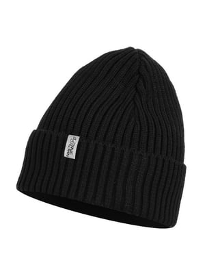 Вязаная черная шапка с лого на отвороте | 6817494