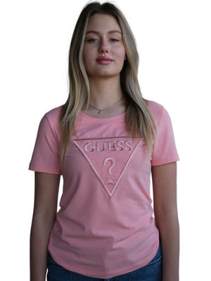 Бавовняна рожева футболка з фірмовою вишивкою | 6817513