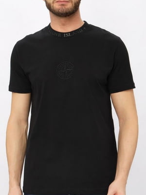 Хлопковая черная футболка с фирменной вышивкой | 6817577
