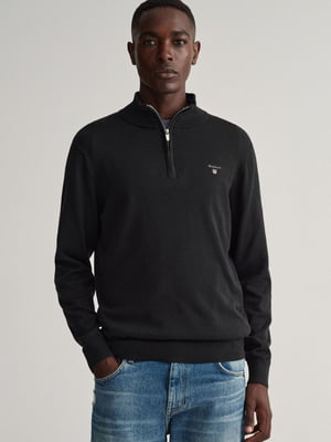 Черный свитер с воротником на молнии и лого | 6817591