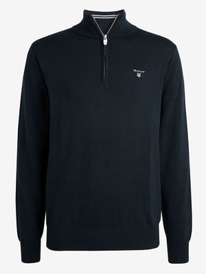 Темно-синій светр з коміром на блискавці та лого | 6817592