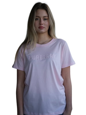 Бавовняна рожева футболка з фірмовим написом | 6817605