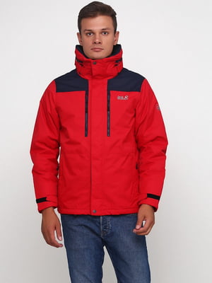Червона курточка з коміром-стійкою та прихованим капюшоном | 6817612
