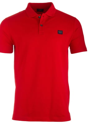 Червона футболка-поло з принтом та вишивкою логотипу | 6817865