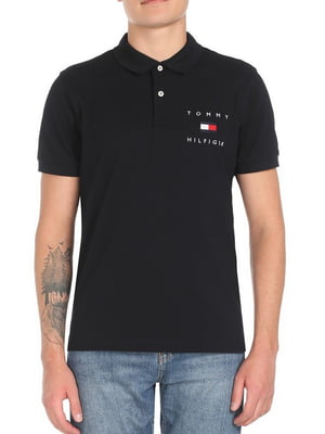 Чорна футболка-поло з вишитим логотипом | 6817932