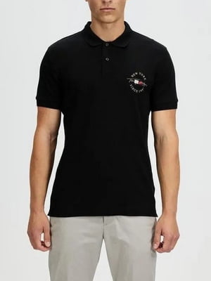 Чорна футболка-поло з принтом | 6817936