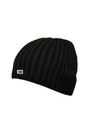 Вязаная черная шапка с вышитым лого | 6817945