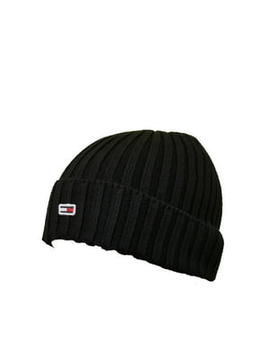 Вязаная черная шапка с вышитым лого | 6817950