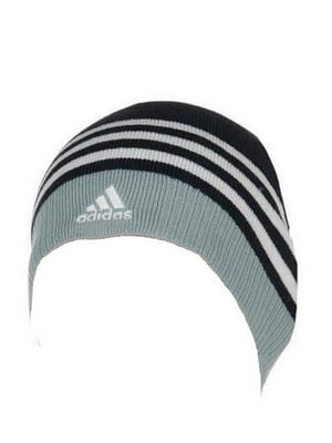 Сіро-чорна шапка в смужку з вишитим лого | 6818008