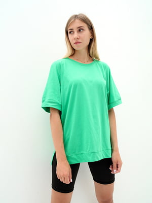 Зелена  футболка вільного крою | 6818252