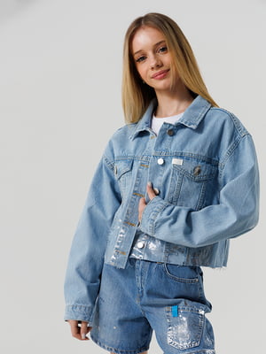 Куртка джинсова з декоративними потертостями | 6818271