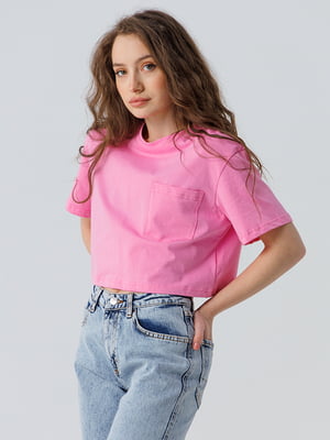 Укорочена рожева футболка з накладною кишенею | 6818551