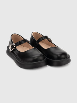 Чорні туфлі з екошкіри, декоровані металевою пряжкою | 6818991