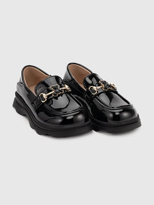 Чорні туфлі з екошкіри, декоровані металевою пряжкою з ведмедиком | 6819097
