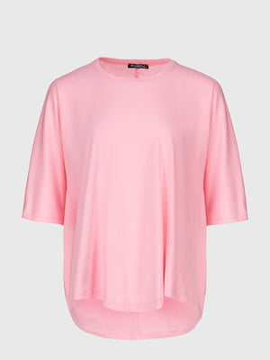 Рожева футболка з асиметричним заокругленим низом | 6819148