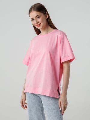 Рожева футболка з розрізами по боках | 6819221