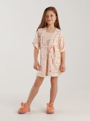 Комплект персикового кольору: халат та сорочка | 6819358