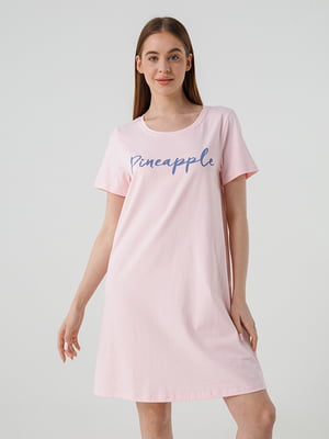 Нічна сорочка бавовняна рожева з принтом | 6819547