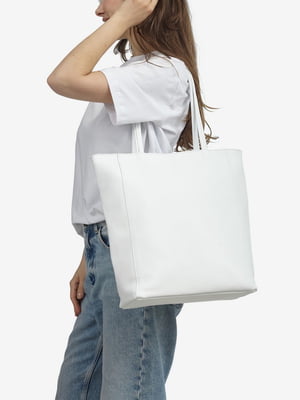 Біла шкіряна сумка-шопер | 6820490