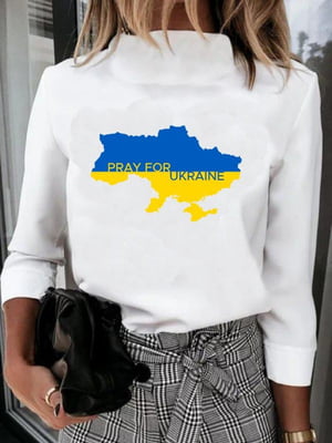 Білий лонгслів з патріотичним принтом мапа україни | 6820999
