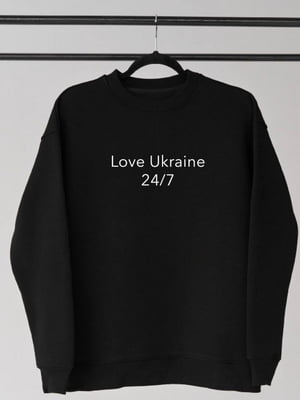 Чорний світшот з принтом Love Ukraine | 6821015