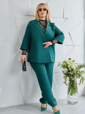 Класичний зелений костюм-двійка: жакет та штани | 6821161