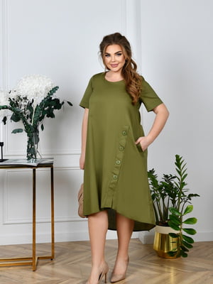 Асиметрична зелена сукня вільного крою | 6821220