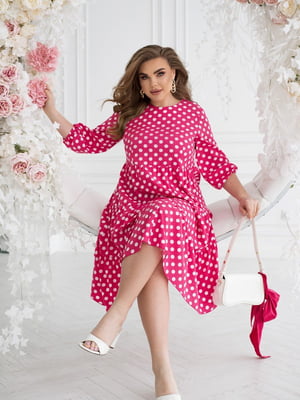 Багатоярусна рожева сукня А-силуету в горошок | 6821339