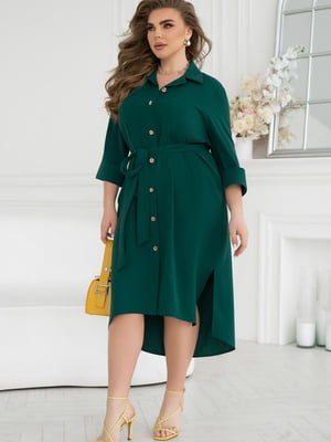 Асиметрична зелена сукня-сорочка з поясом | 6821342
